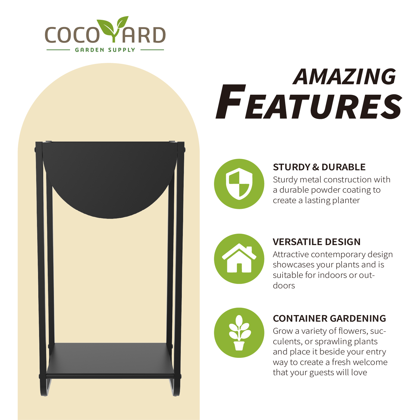 Cocoyard Modern Half Moon Shape Metal Planter, Set of 2