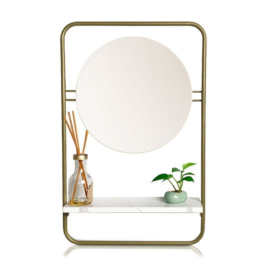 Alice Accent Mirror with Shelf, Gold