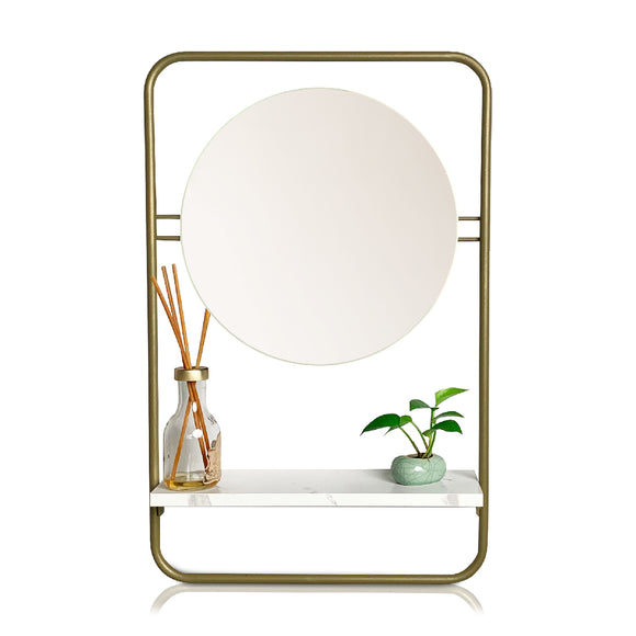 Alice Accent Mirror with Shelf, Gold