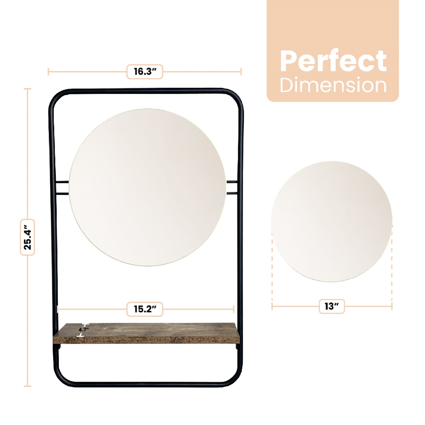 Alice Accent Mirror with Shelf, Black