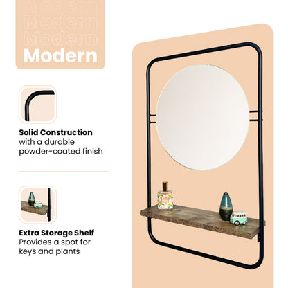 Alice Accent Mirror with Shelf, Black