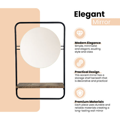 Alice Accent Mirror with Shelf, Black