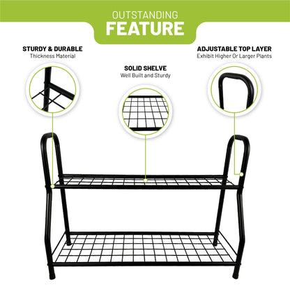 2-Tier Metal Plant Stand – Practical and Adjustable Height Plant Stand – Ideal for Indoor or Outdoor