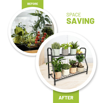 2-Tier Metal Plant Stand – Practical and Adjustable Height Plant Stand – Ideal for Indoor or Outdoor