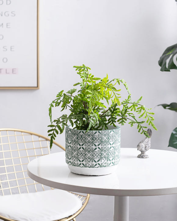 6 Inches Cement Planter Pot Including Drainage Hole, Green